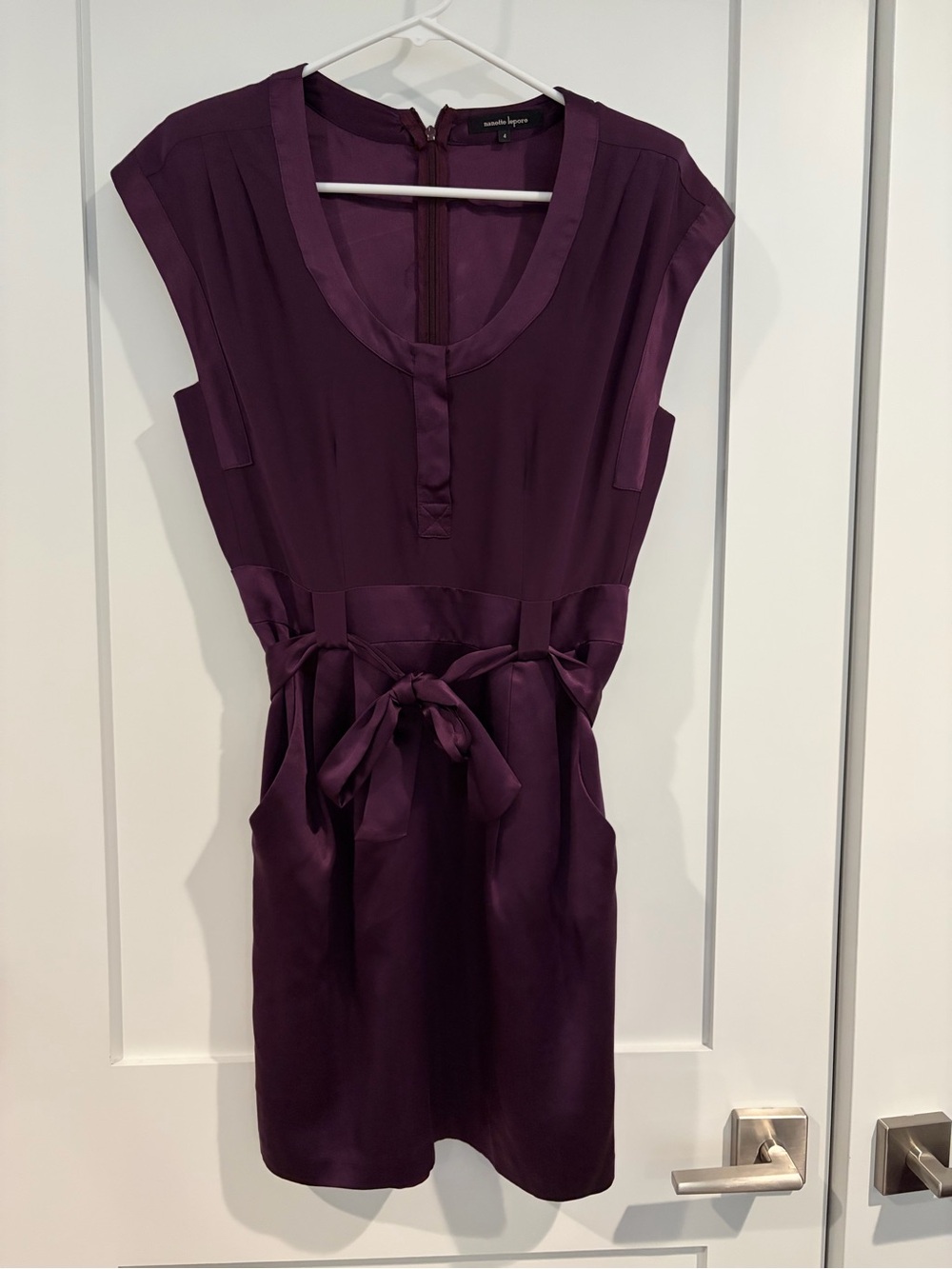 Nanette Lepore Deep Plum Cap-Sleeve Tie-Waist Dress Silk